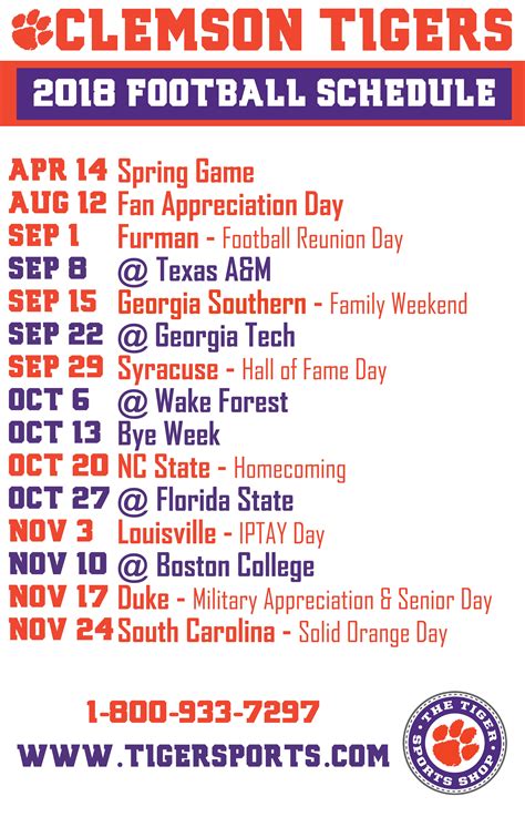 clemson fotball schedule|clemson football schedule printable.